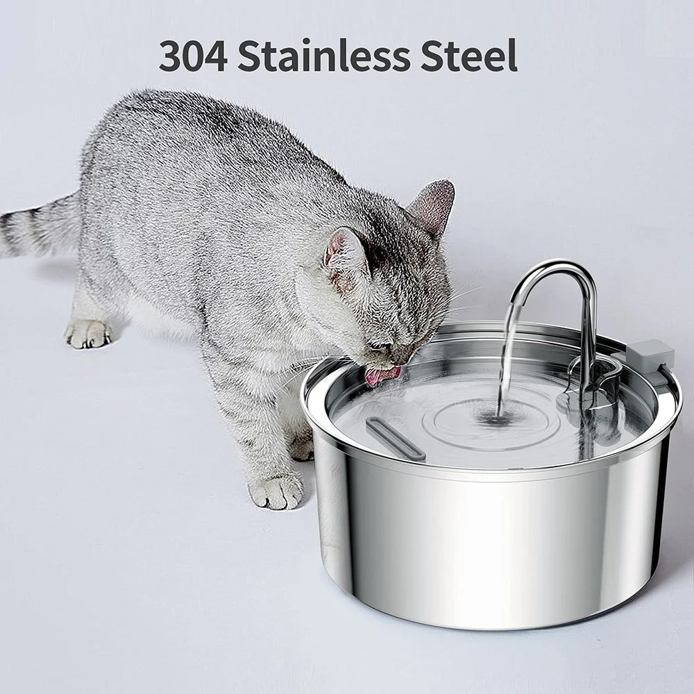 Stainless Steel Cat Water Fountain | 3L Automatic USB Pet Dispenser, Ultra Quiet with Double Filtration