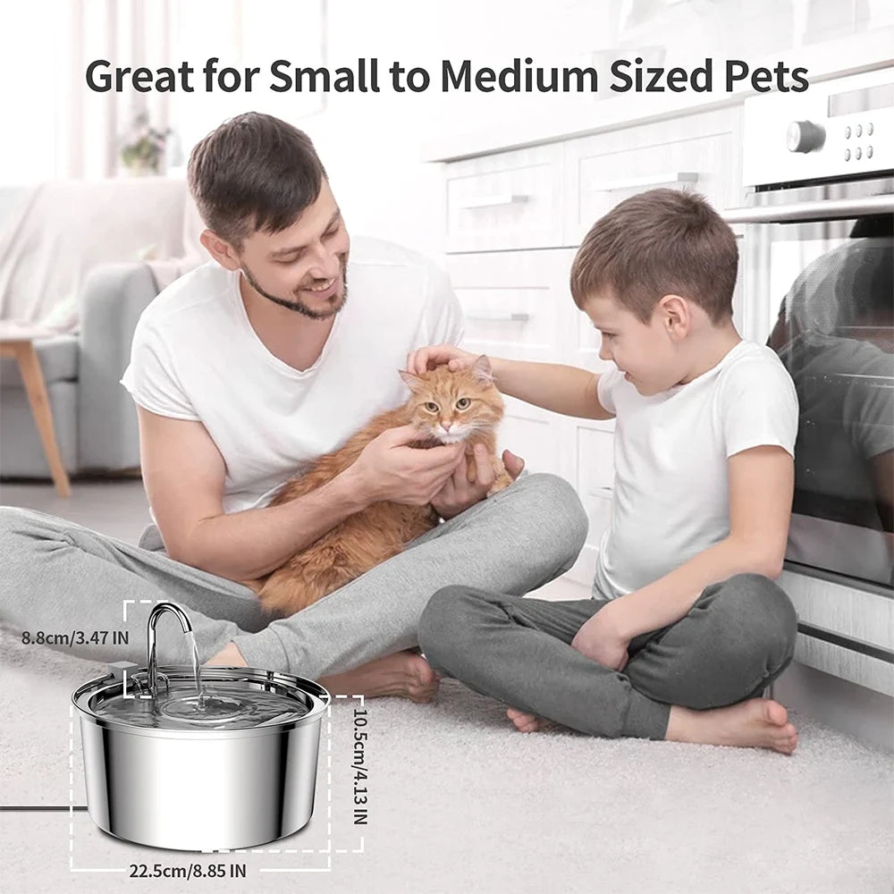 Stainless Steel Cat Water Fountain | 3L Automatic USB Pet Dispenser, Ultra Quiet with Double Filtration