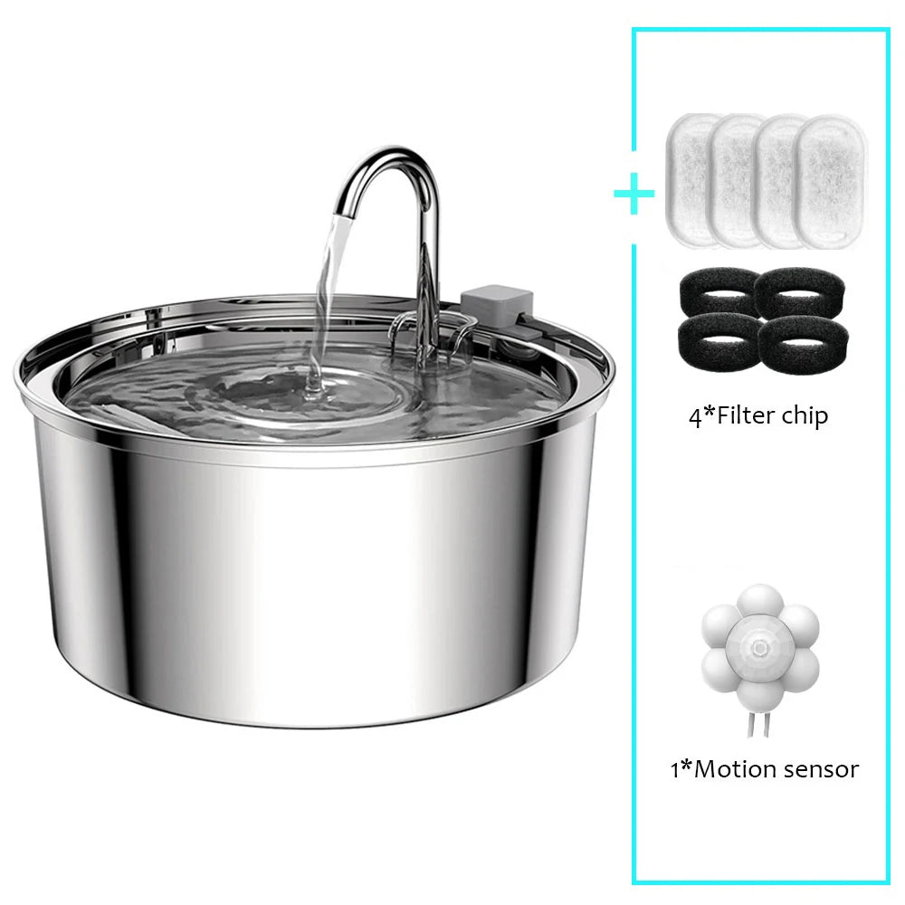 Stainless Steel Cat Water Fountain | 3L Automatic USB Pet Dispenser, Ultra Quiet with Double Filtration