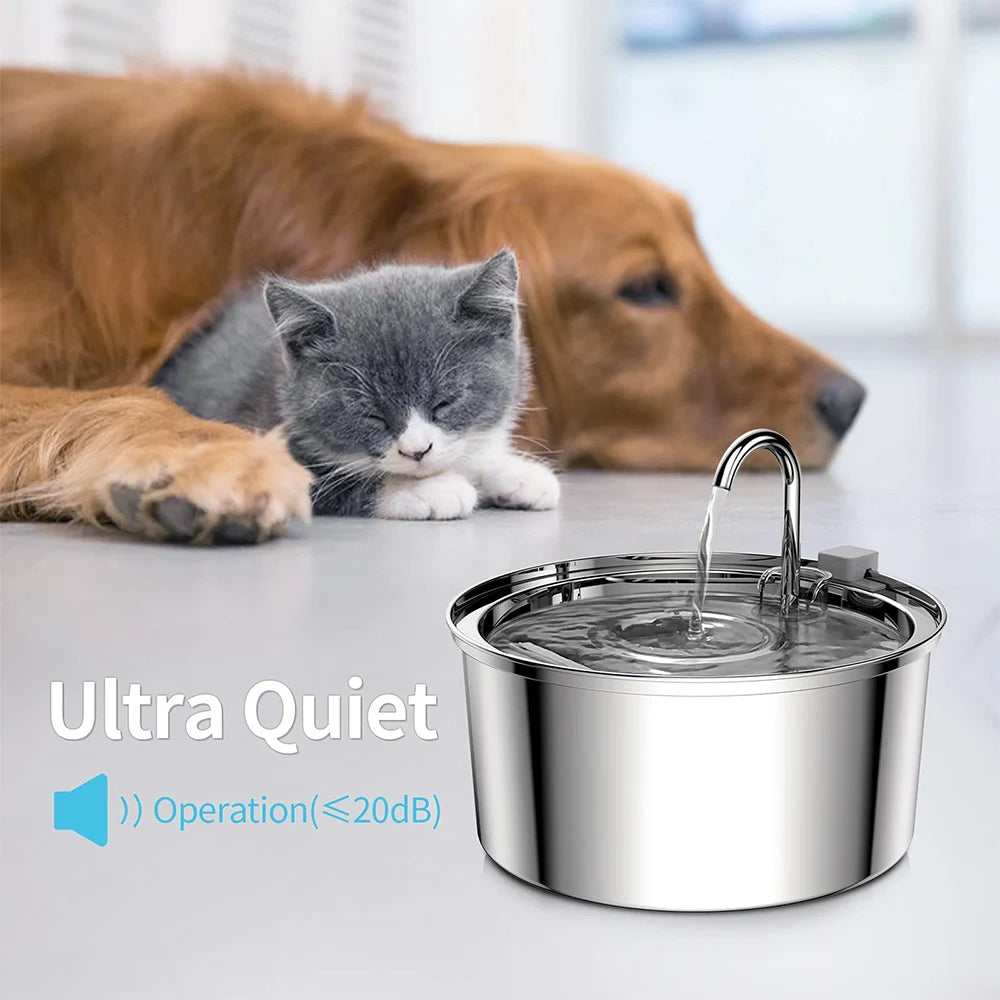 Stainless Steel Cat Water Fountain | 3L Automatic USB Pet Dispenser, Ultra Quiet with Double Filtration