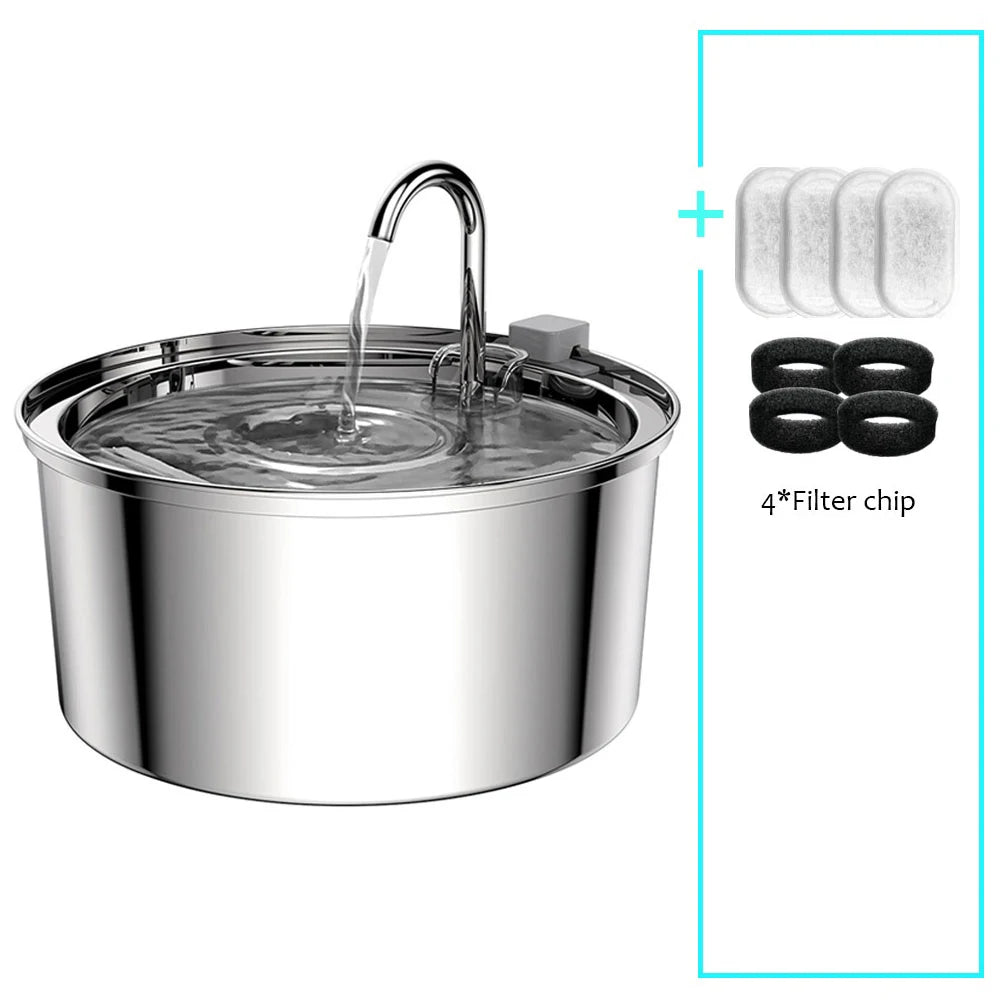 Stainless Steel Cat Water Fountain | 3L Automatic USB Pet Dispenser, Ultra Quiet with Double Filtration