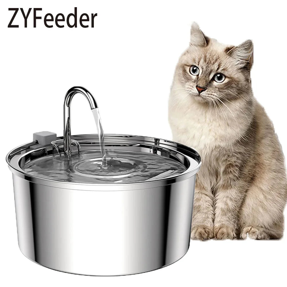 Stainless Steel Cat Water Fountain | 3L Automatic USB Pet Dispenser, Ultra Quiet with Double Filtration
